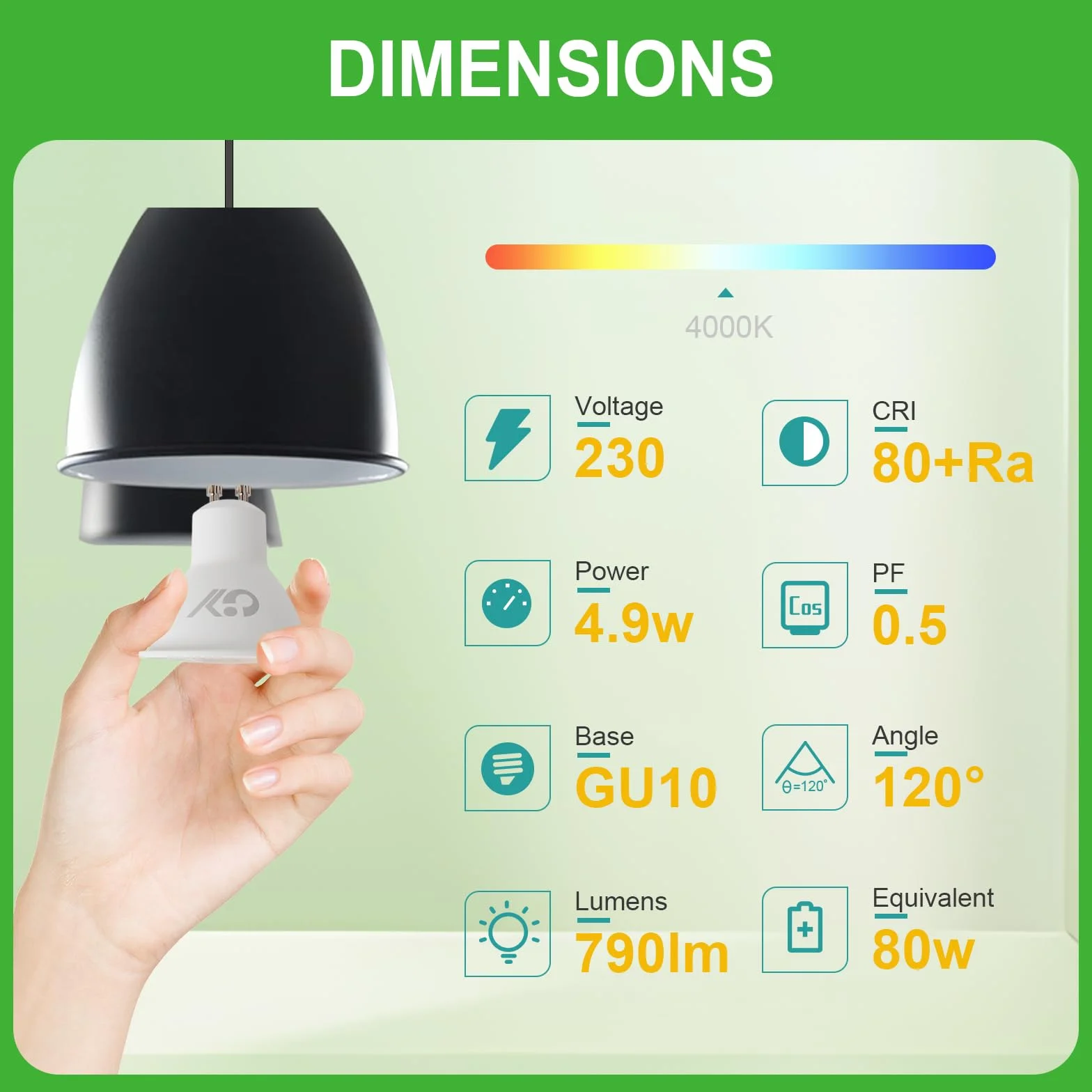 Ampoules LED GU10 4.9W 790LM 4000K Blanc Neutre 120° Non-Dimmable Lot de 10