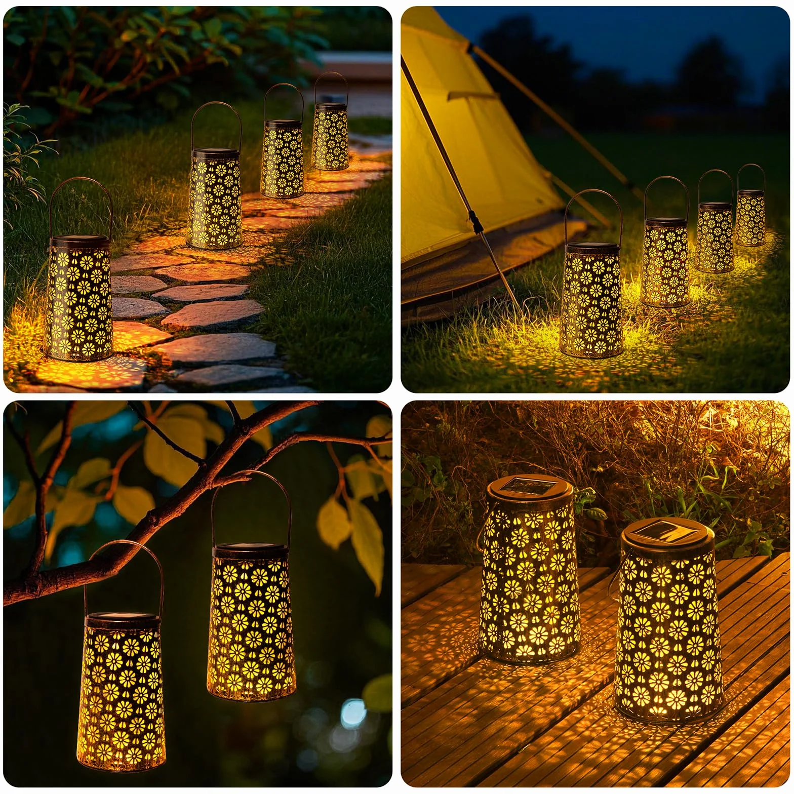 Lanterne Solaire Exterieur 2 Pcs Lampe Solaire Jardin Métal Suspendue Imperméable Patio Balcon