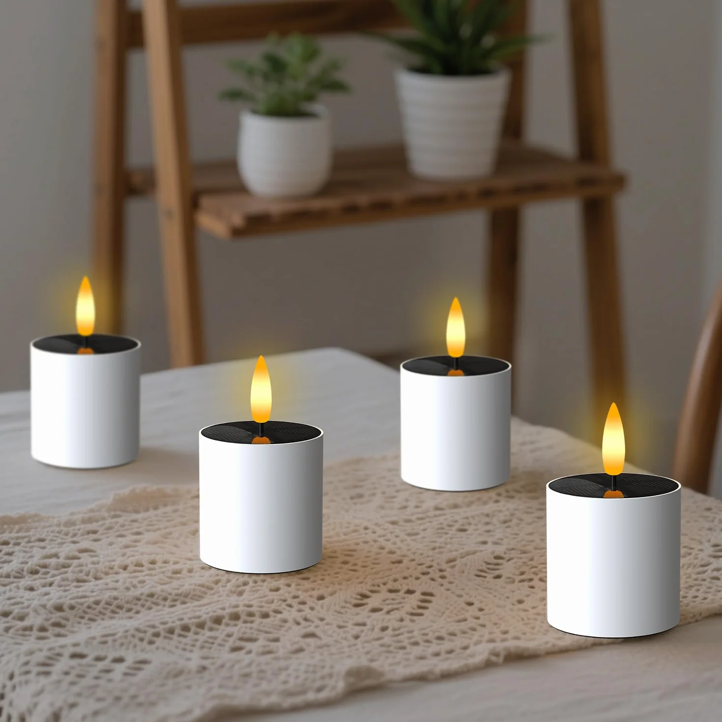 Bougies solaires LED d'extérieur étanches lot de 6 avec capteur crépuscule à l'aube vacillantes