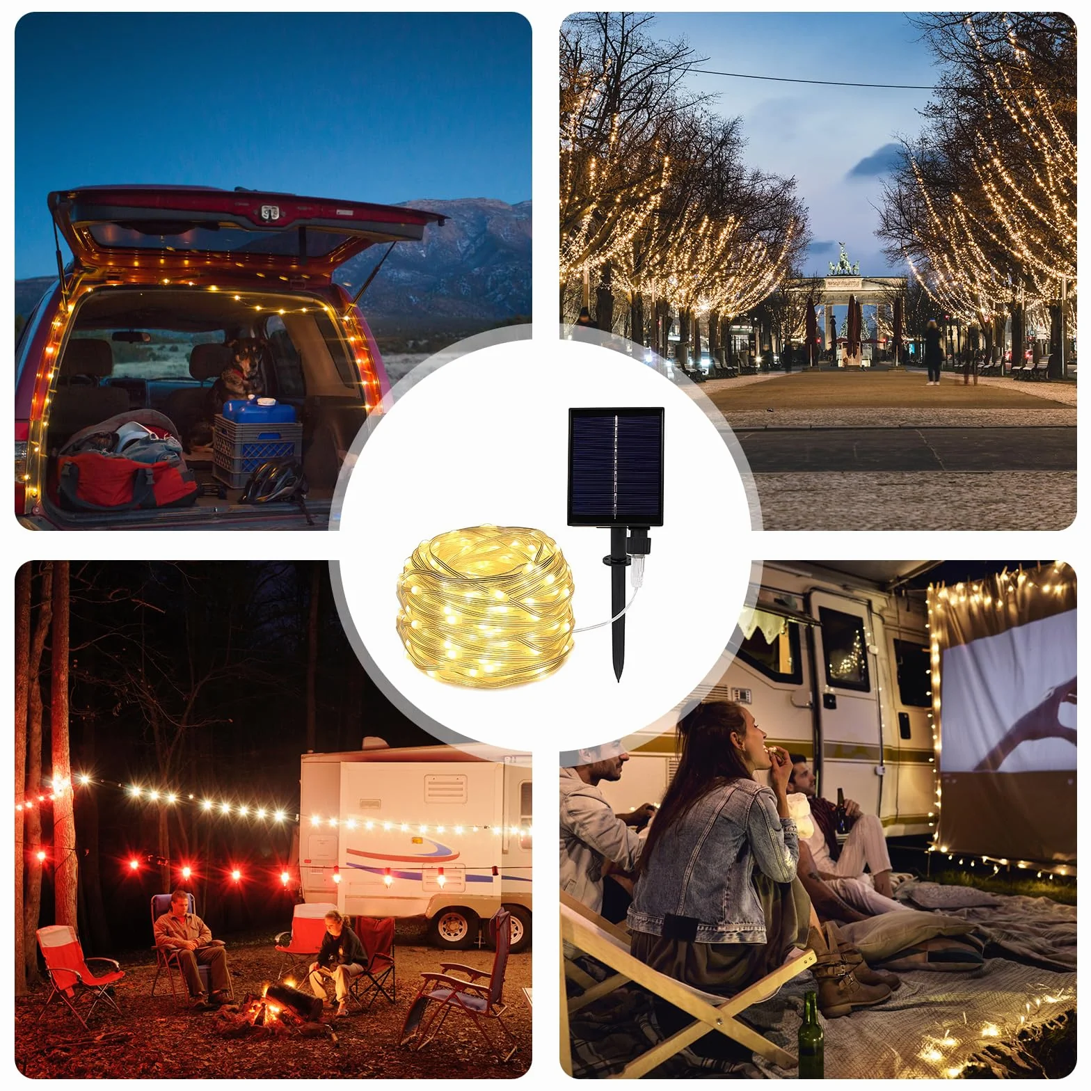 Guirlande lumineuse solaire pour parasol 104 LED avec télécommande