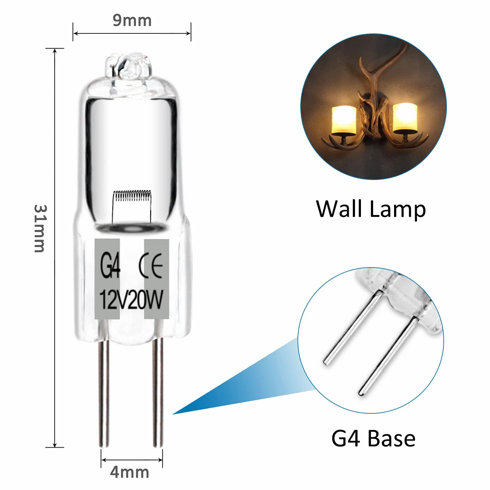 Ampoule Halogène G4 12V 20W Blanc Chaud Dimmable, Capsule G4, Lot de 10