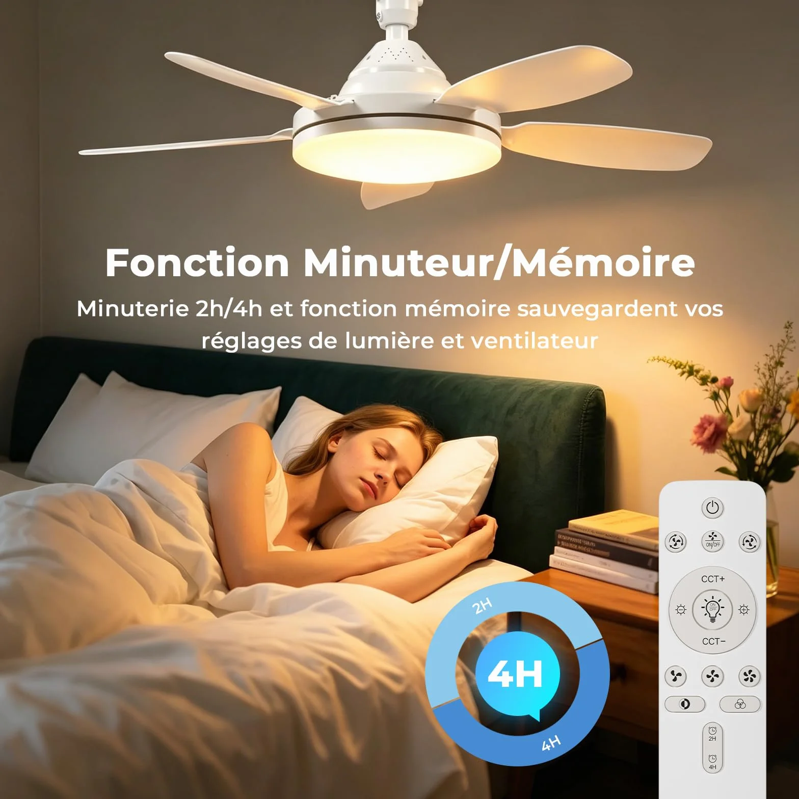 GOODEA Ventilateur de Plafond avec Lumière et Télécommande 81cm, E27, 2500LM Silencieux pour Salon Chambre