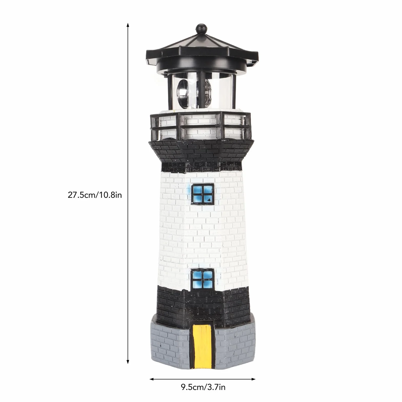 Solar Lighthouse 360° Rotating LED Garden Decoration Resin Black