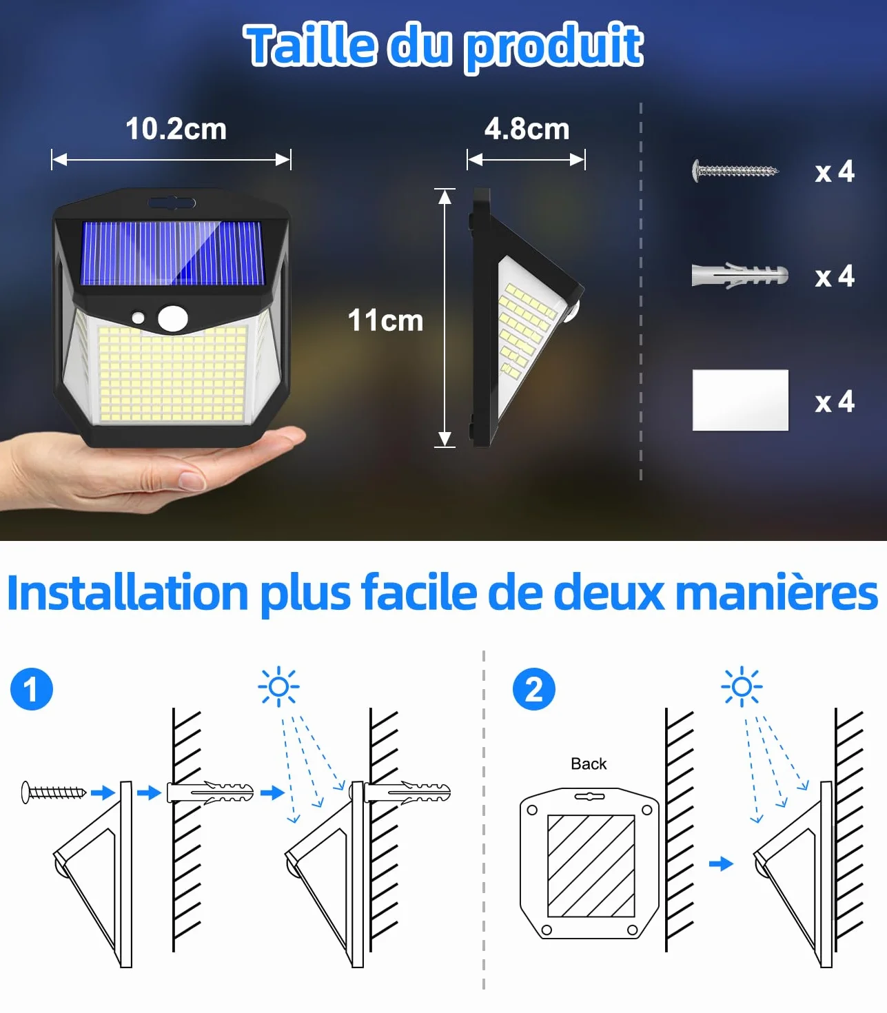 Vanranger Lampe Solaire Exterieur Détecteur Mouvement 248 LED IP65 Etanche 270° Sécurité sans Fil Lot de 4