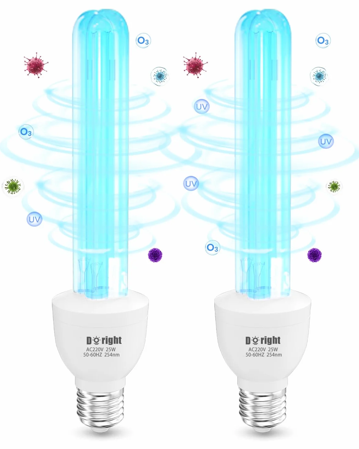 DoRight 2 Pièces Lampe UV Germicide UVC 25W E27 Ozone 254nm AC220-240V