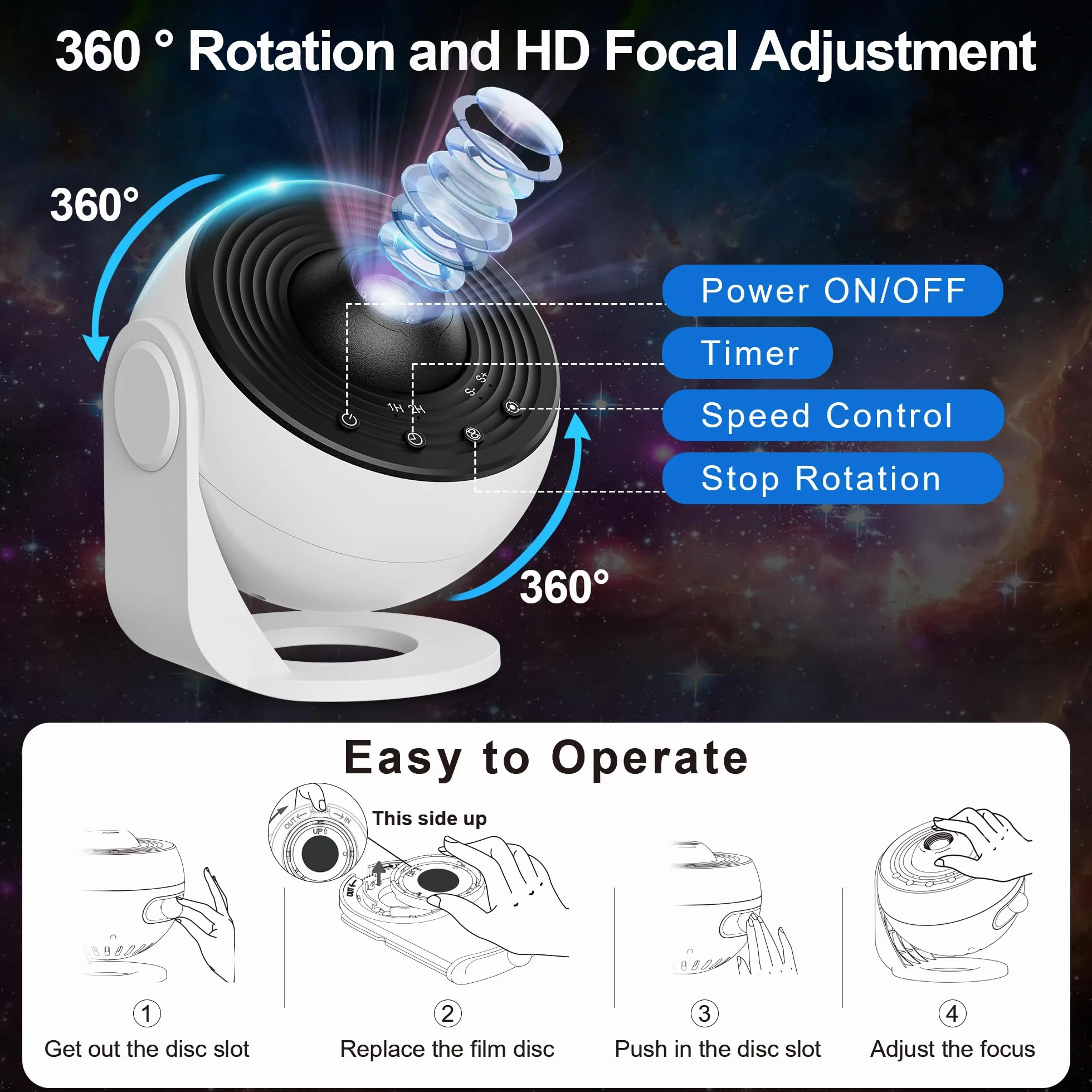 Macchiatto Pro Projecteur Ciel Étoilé Planétarium Galaxie avec 13 Disques de Film, Rotation 360° pour Chambre Plafond