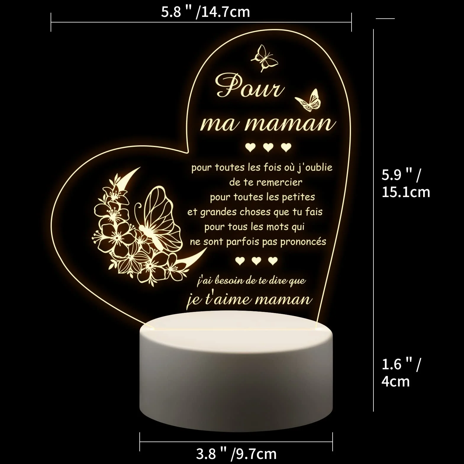 Veilleuse en Acrylique Cadeau Fete des Meres Maman Anniversaire Noel