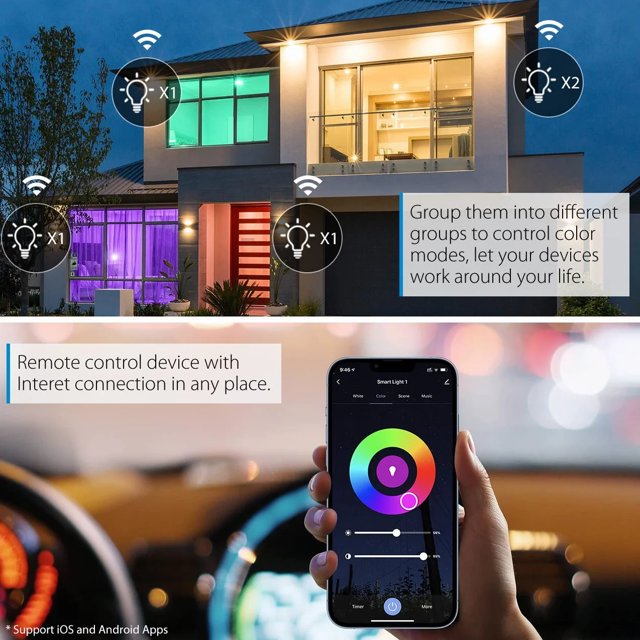Ampoule LED WiFi Intelligente E27 12W RGB Givré Compatible Google Home Alexa Tuya 2 Packs