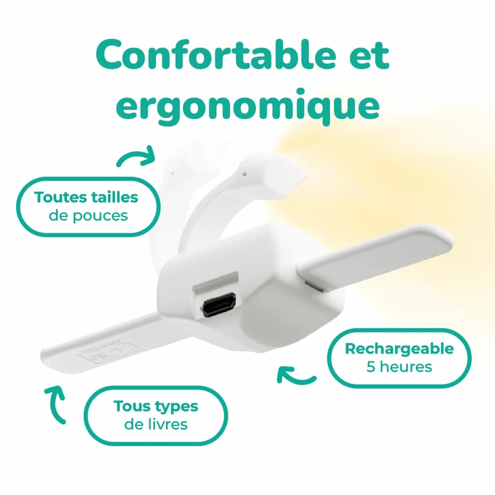 Lizia Lampe de lecture LED rechargeable Support de livre ergonomique Blanc