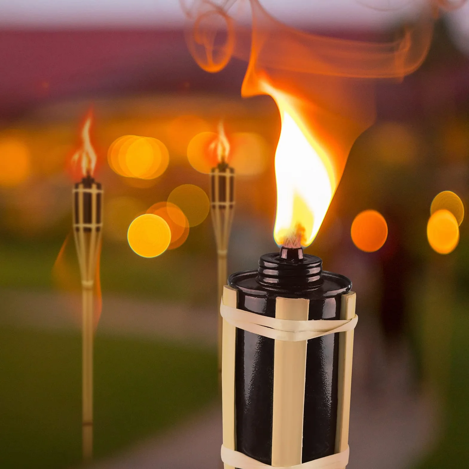 Lot de 36 torches de jardin 90 cm en bambou à huile pour extérieur