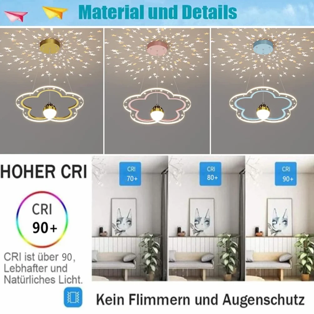 Lustre LED Ciel Étoilé Fleur Design Dimmable Rose 40cm Chambre Enfant