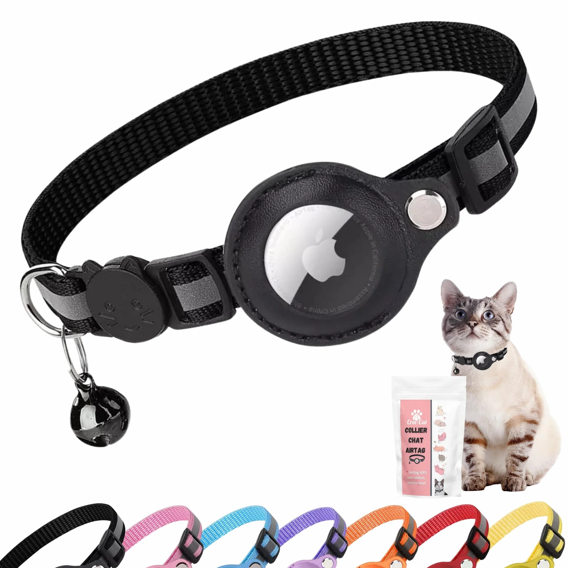 Collier Chat Croc-Cat Compatible Apple AirTag Localisation Léger Confortable Sécurité Maximale