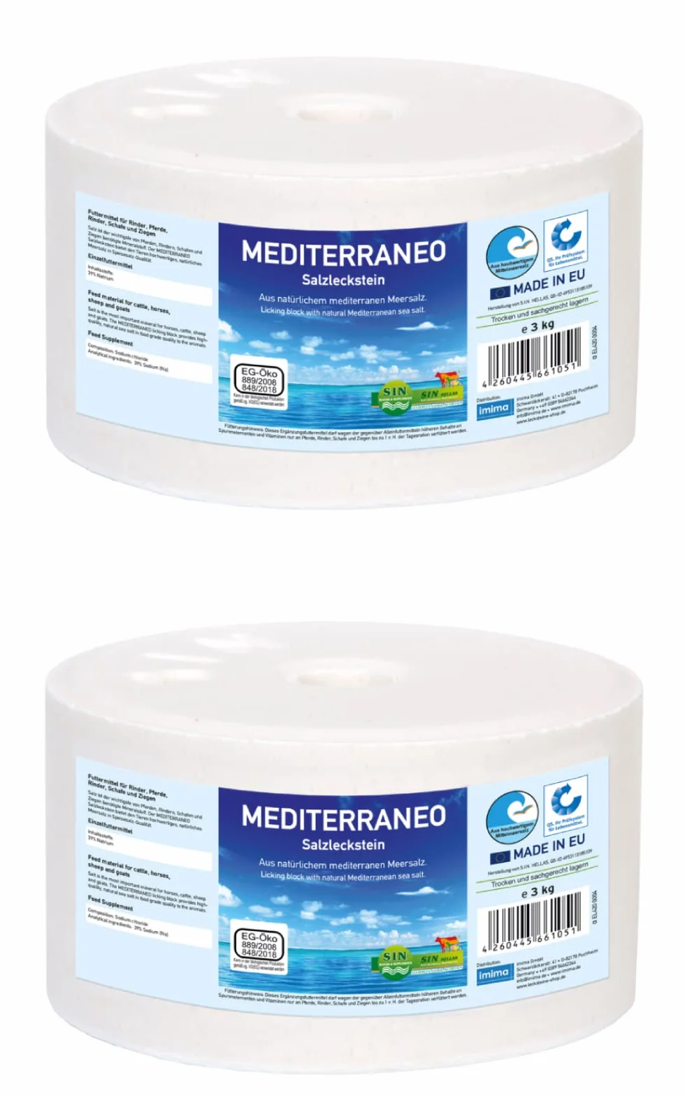 Pierre à Lécher Minérale Cheval MEDITERRANEO Kit 2 x 3kg - Sel Minéral pour Chevaux Moutons Chèvres Gibier Boeuf