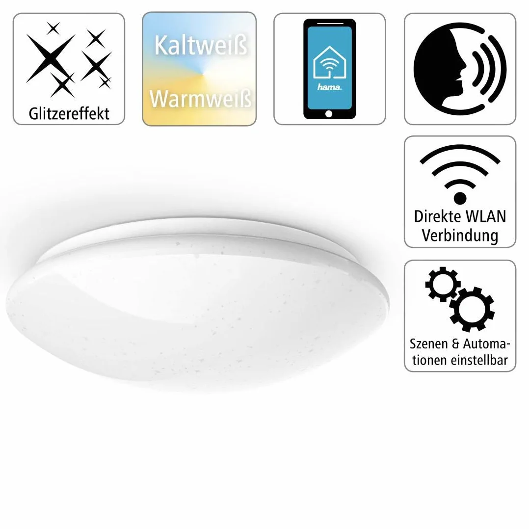 Hama Plafonnier WiFi Blanc 30 cm Compatible Alexa Google Home Commande Vocale 2,4 GHz IFTTT