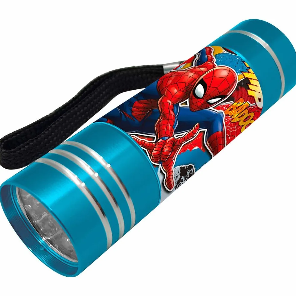 Lampe de Poche Spider-Man Marvel 9 LED avec Dragonne Cadeau Enfants Bleu