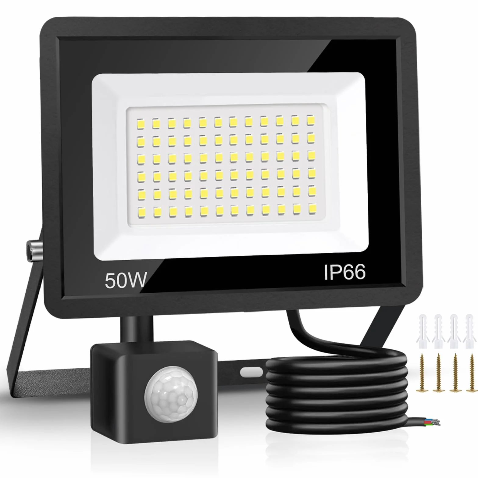 Projecteur LED Extérieur 50W 4500 Lumens 6500K IP66 Détecteur de Mouvement