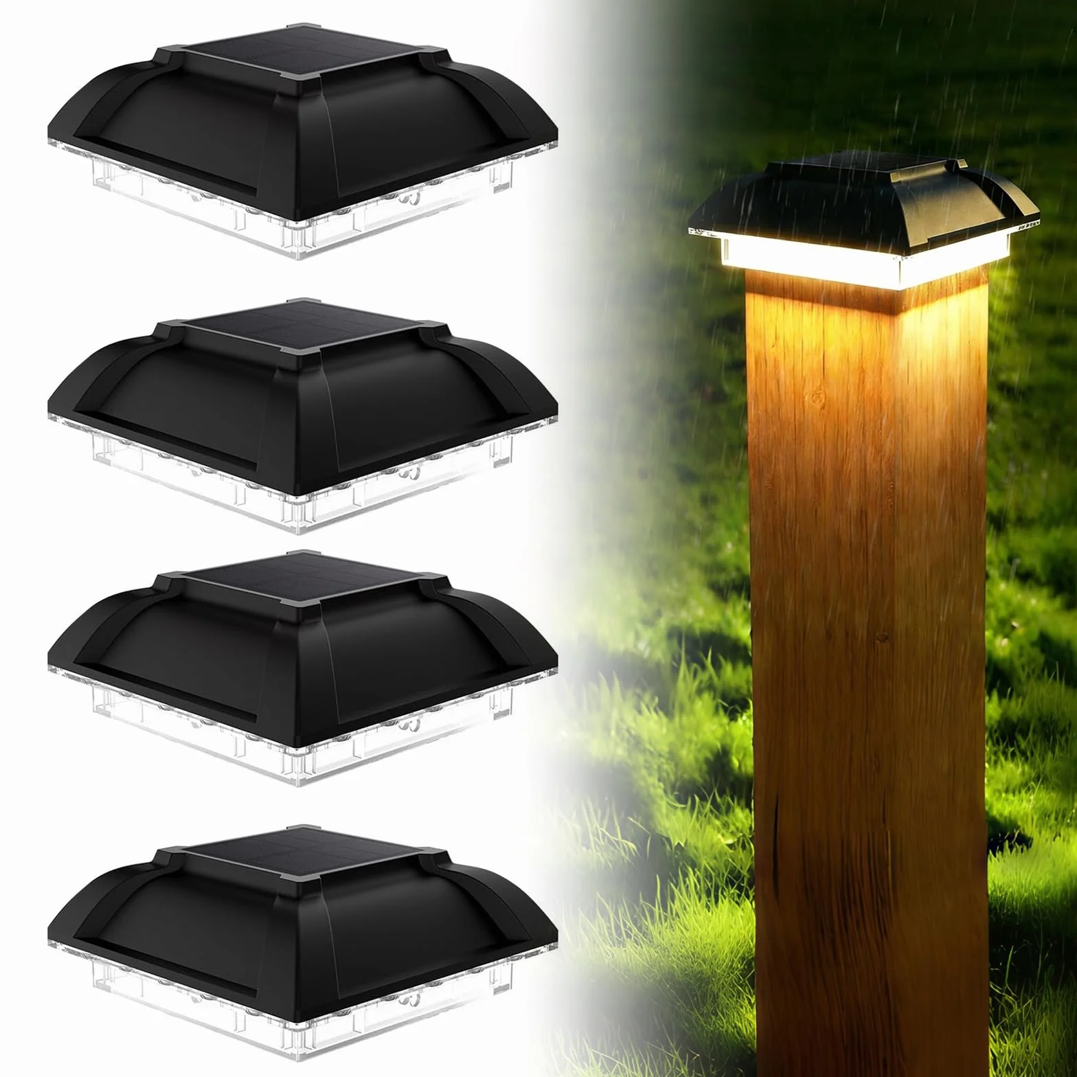 Lot de 4 Capuchons de Poteau Solaires - Lampes Solaires Extérieur Jardin Clôture - 3,5 x 3,5 cm