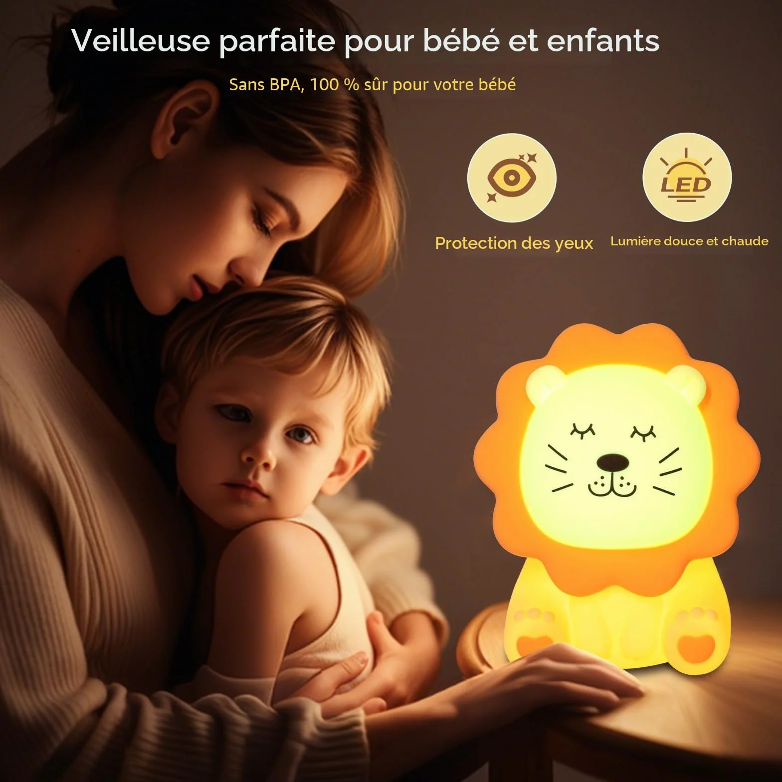 Veilleuse pour enfants en silicone 7 couleurs 3 niveaux de luminosité rechargeable antireflet