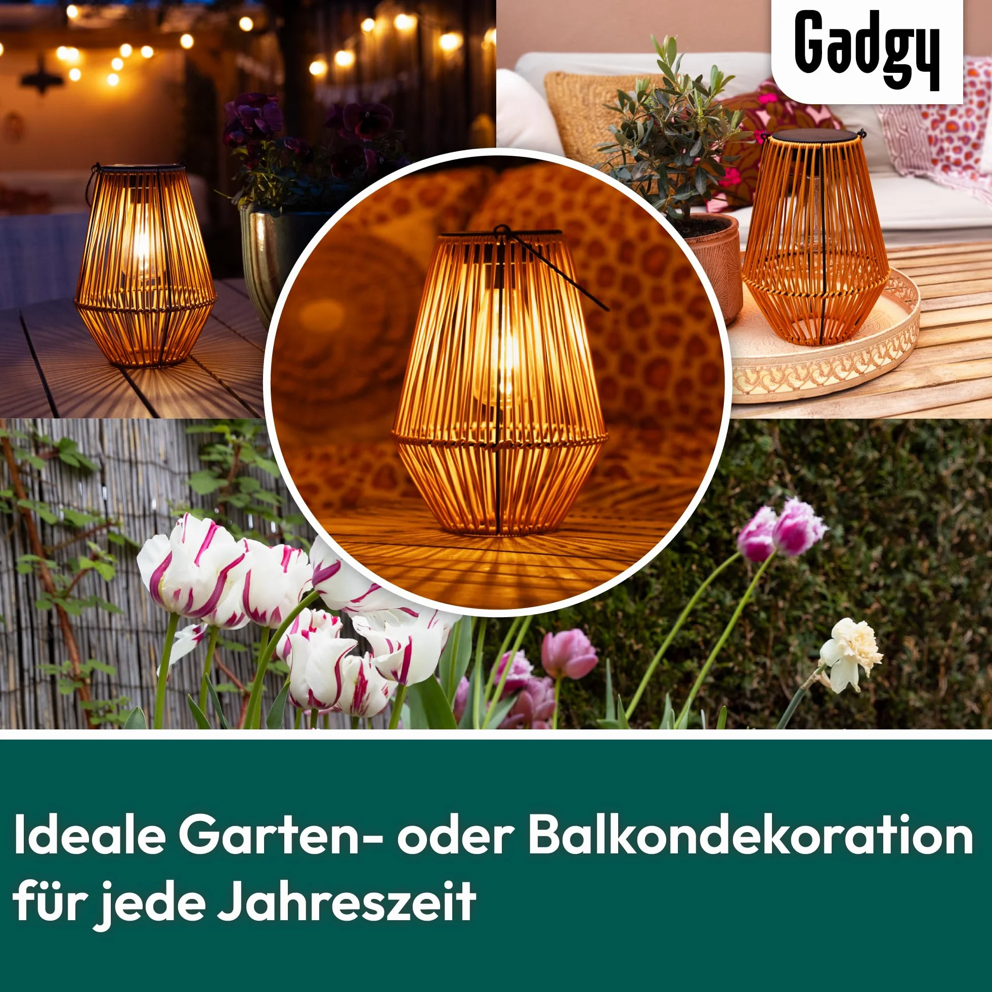 Lanterne Solaire Extérieure Étanche LED Effet Rotin Brune Jardin Terrasse Balcon