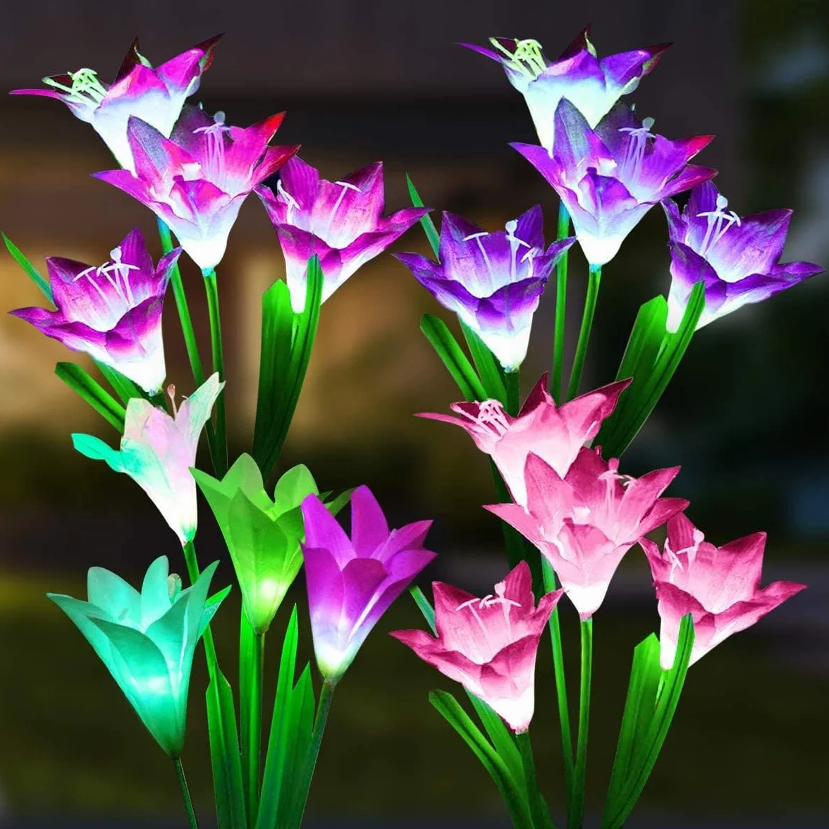 SOLARBABY lampes solaires extérieur jardin IP65 étanche Lot de 4 fleurs lys couleurs changeantes