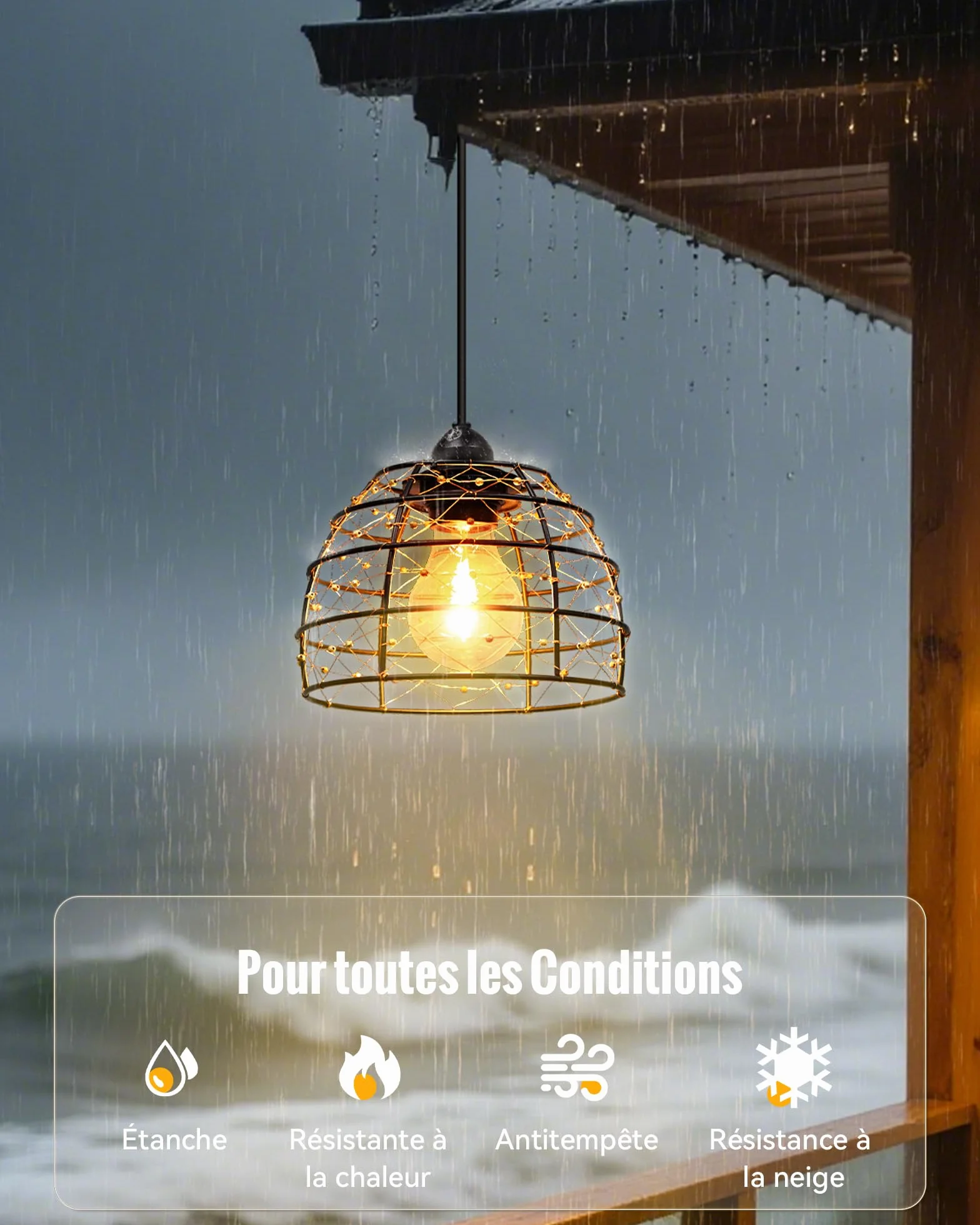 Lampe Solaire Intérieur Extérieur IP65 2 Suspensions Bohème avec Télécommande