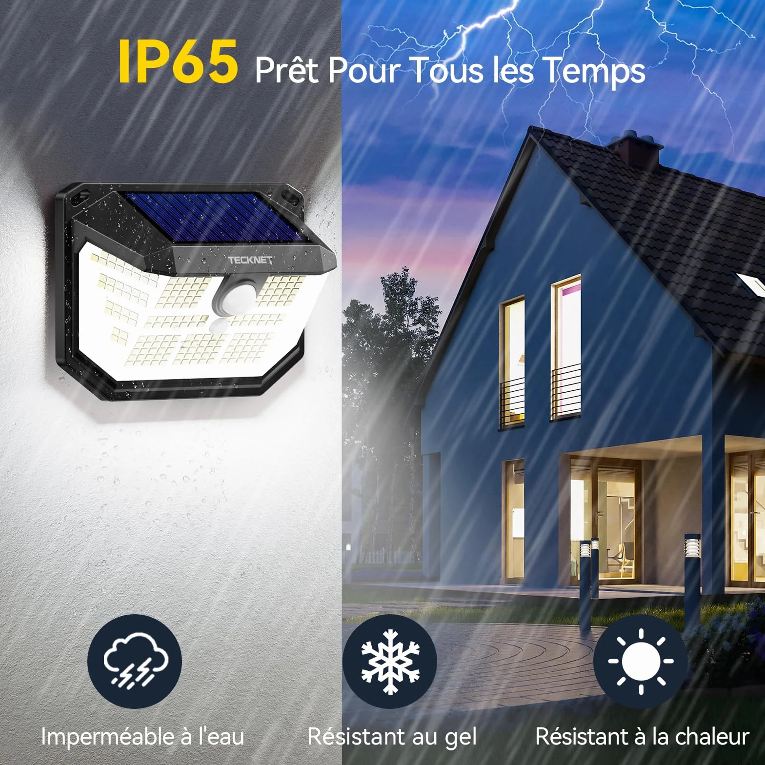 TECKNET Lampe Solaire Extérieur 231 LEDs Projecteur 300° IP65 3 Modes Détecteur de Mouvement Pack de 2