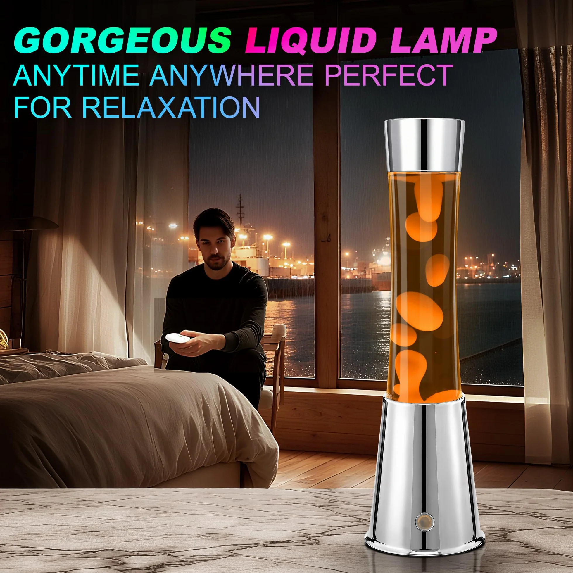 Lampe à Mouvement Liquide Grande 40cm 17 Couleurs Télécommande Veilleuse de Table Décoration