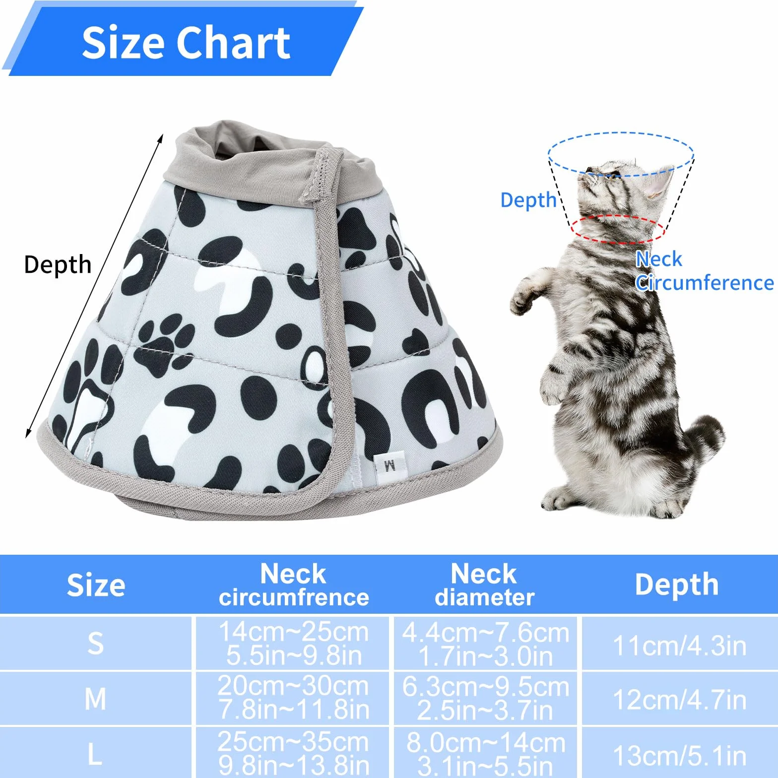 Collerette Chat Anti Léchage Réglable Anti Grattage Doux Après Chirurgie Élisabeth Collier Cône Récupération Chiots Petits Chiens Gris M
