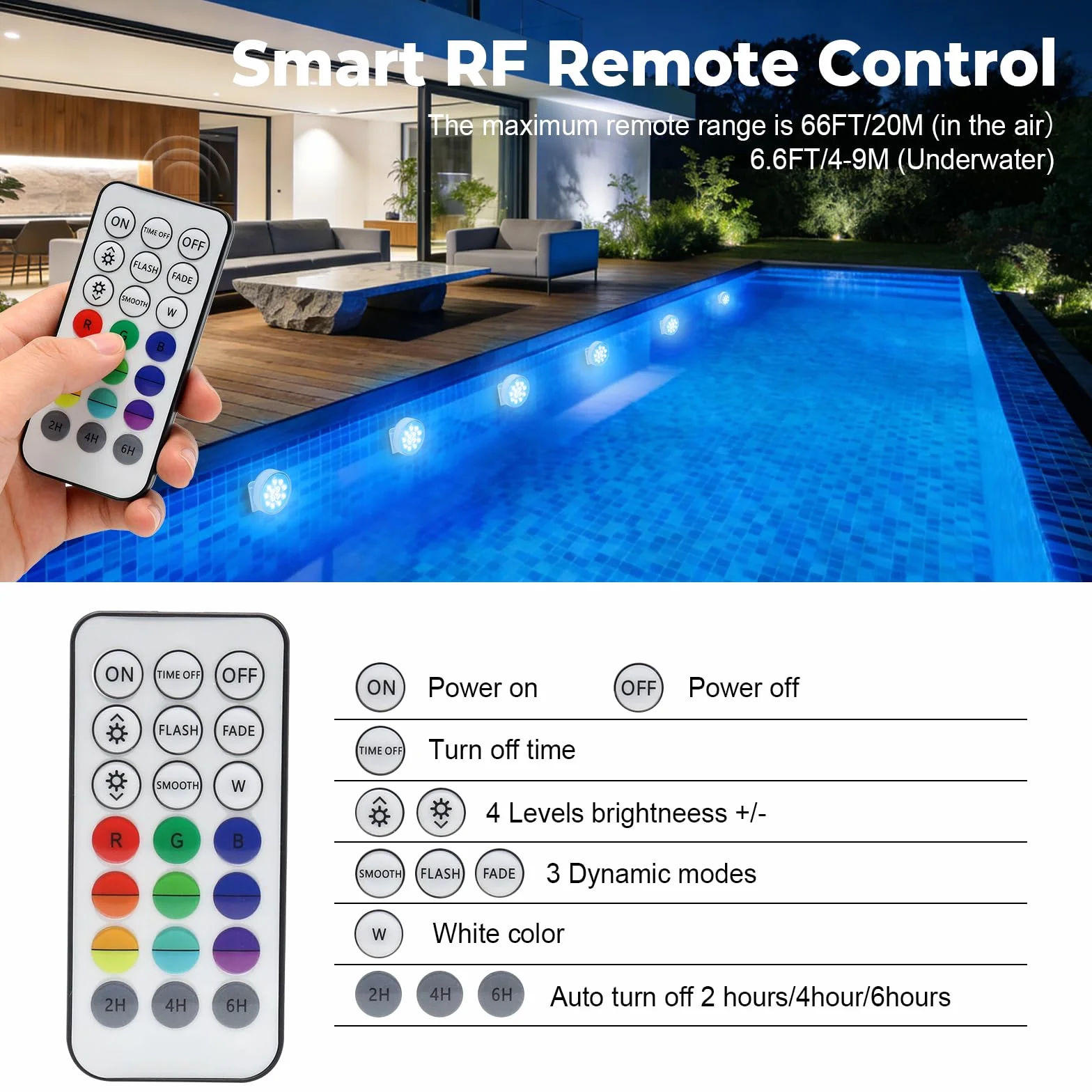 Lampe LED Submersible Rechargeable 16 Couleurs IP68 Étanches RGB Piscine avec Télécommande USB