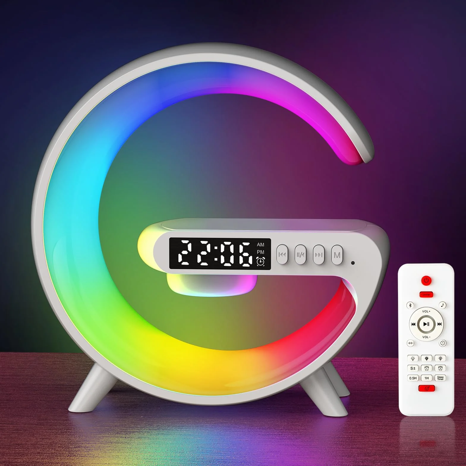 Kangtaixin Réveil Lumineux avec Lampe de Table Bluetooth, Lever du Soleil, Décoration Chambre Cadeau