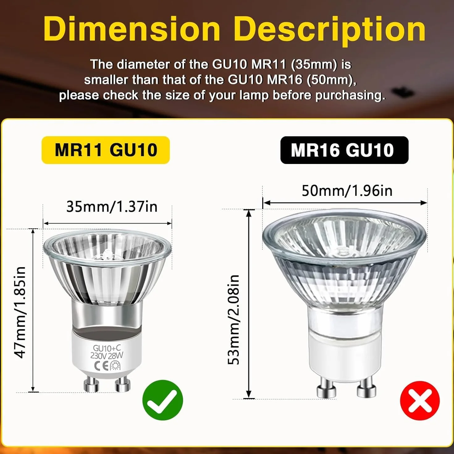 Ampoule Lampe Lave Mini GU10 28W 230V Dimmable 330LM Blanc Chaud 2800K MR11 Lot de 2