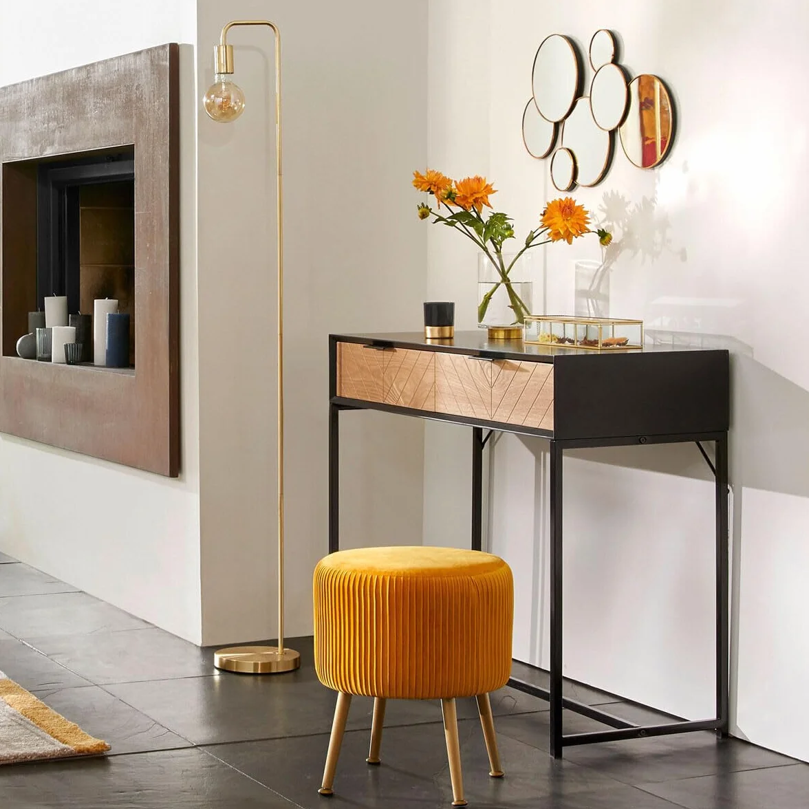 Atmosphera Lampadaire sur Pied Keli Doré H 150 cm Métal Style Contemporain