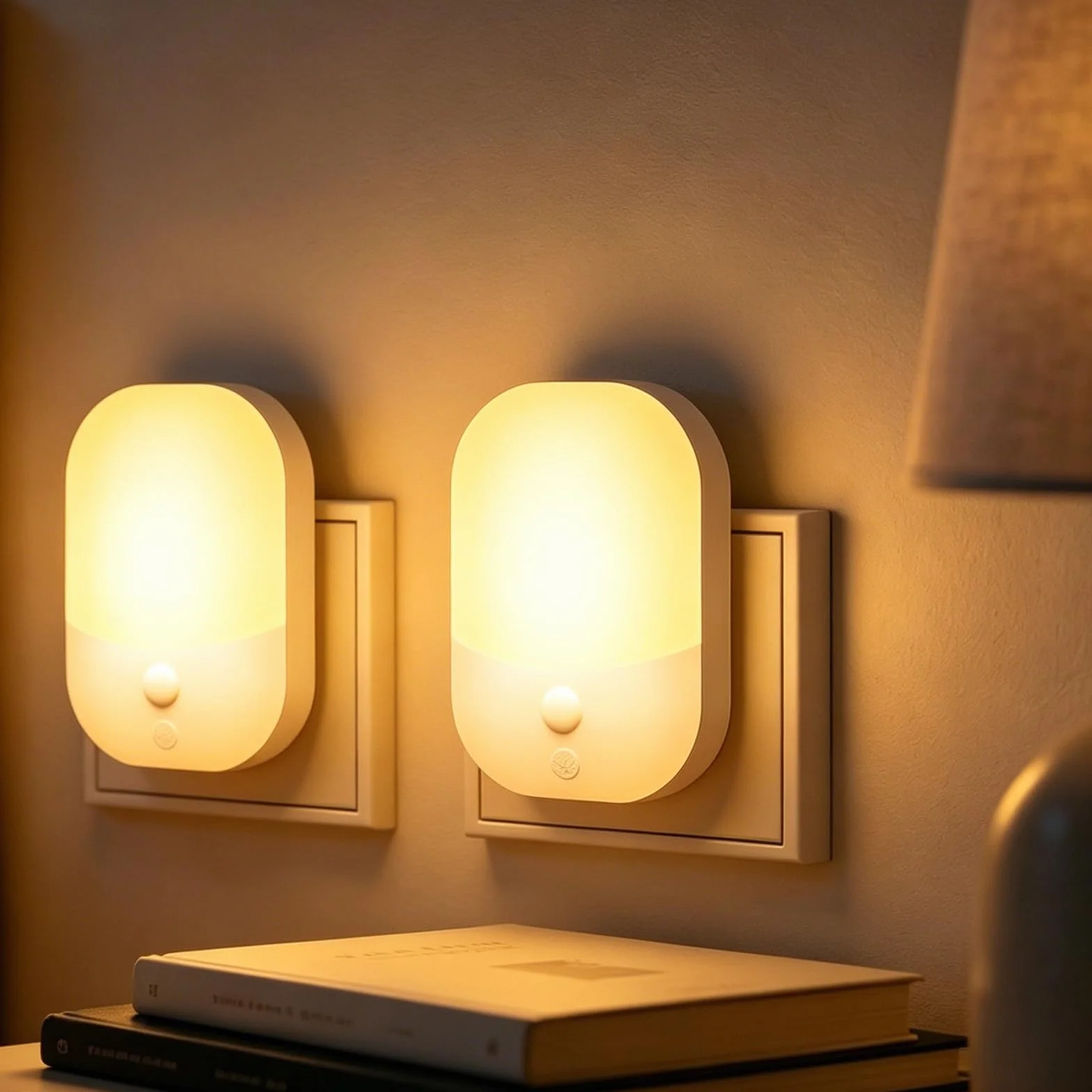 Suright Lot de 2 Veilleuses Enfant à Prise Murale, CAPTEUR LUMIÈRE INTELLIGENT, 5 Intensités, 3 Modes, Blanc Chaud, Lampe de Nuit Bébé 0,3W