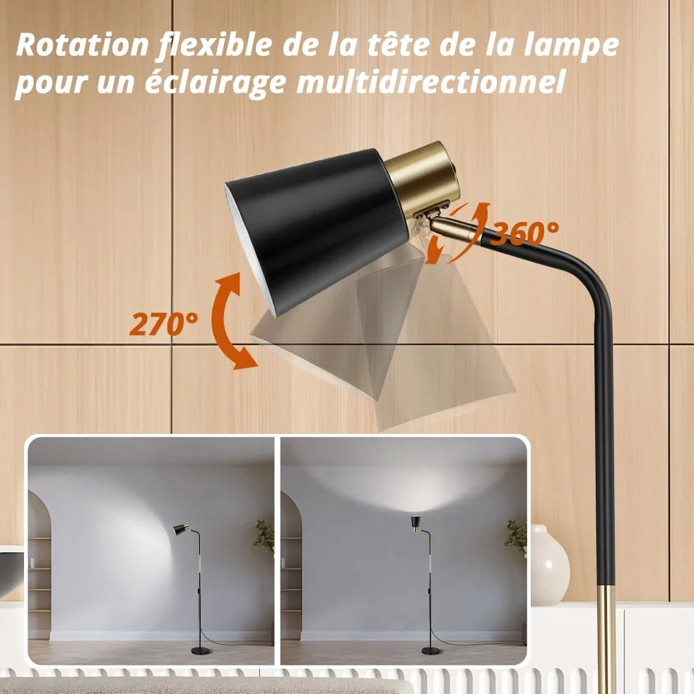 Lampadaire Industriel Rétro E27 146cm 230V Métal Noir OUSFOT