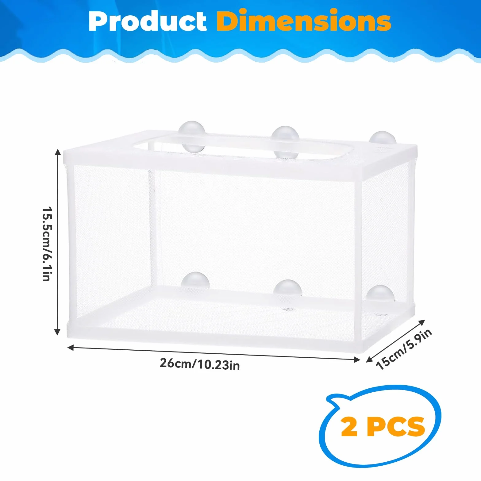 Filet D'élevage Aquarium 26×15×15 CM Poisson Filet de Séparation Pondoir avec 6 Ventouses