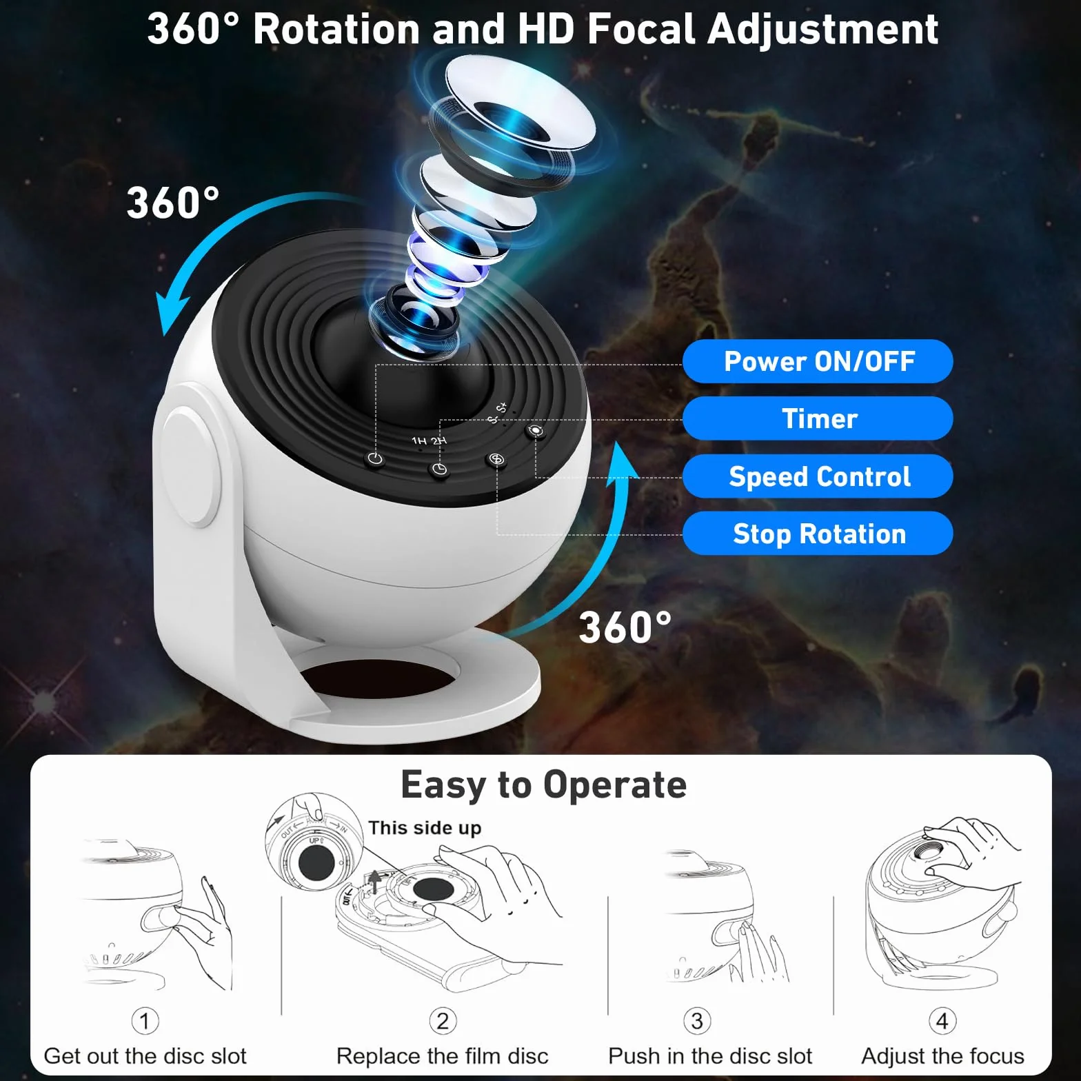 Projecteur Galaxy 13 en 1, Lampe de Nuit Ciel Étoilé avec 12 Constellations, Nébuleuse Rotatif 360°