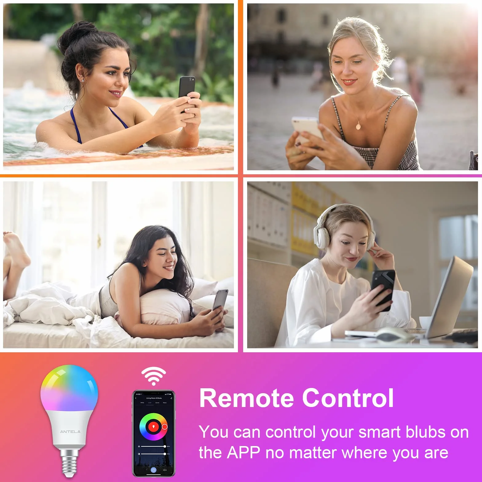 ANTELA Ampoule Connectée WiFi E14 A60 LED Intelligente RGB+CCT 2700K-6500K Compatible Alexa Google Home 2 PCS