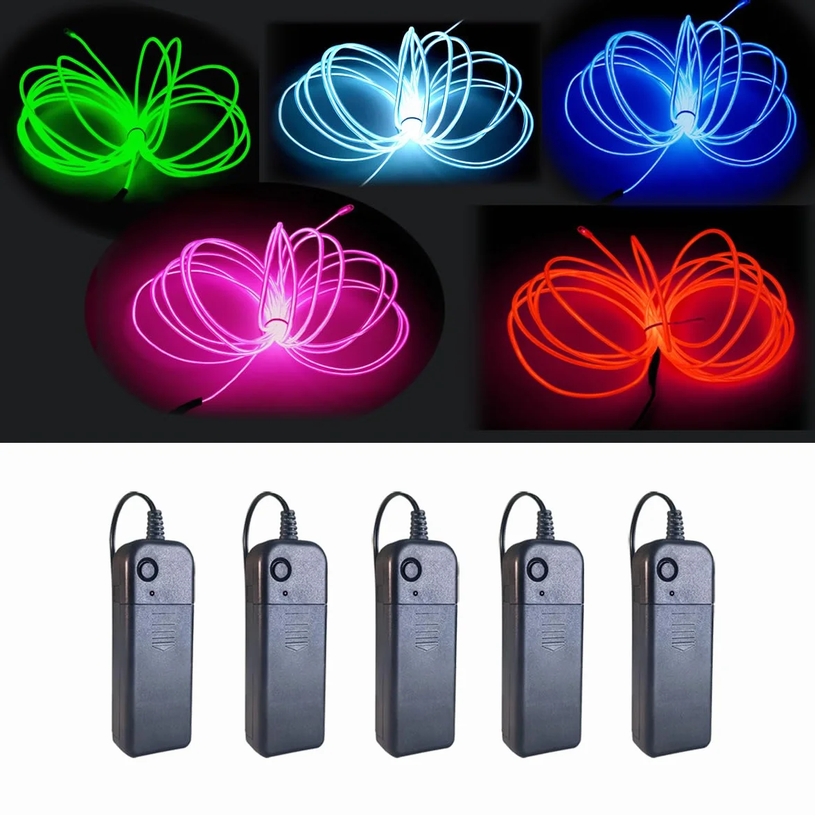 Néons électroluminescents portables 2,7 m avec batterie Lot de 5 pour fêtes Halloween décoration