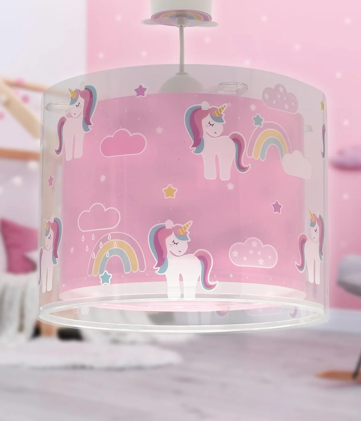 Dalber Lustre Chambre Lampe Suspension Plafonnier Enfants Unicorns Licornes Jaune E27