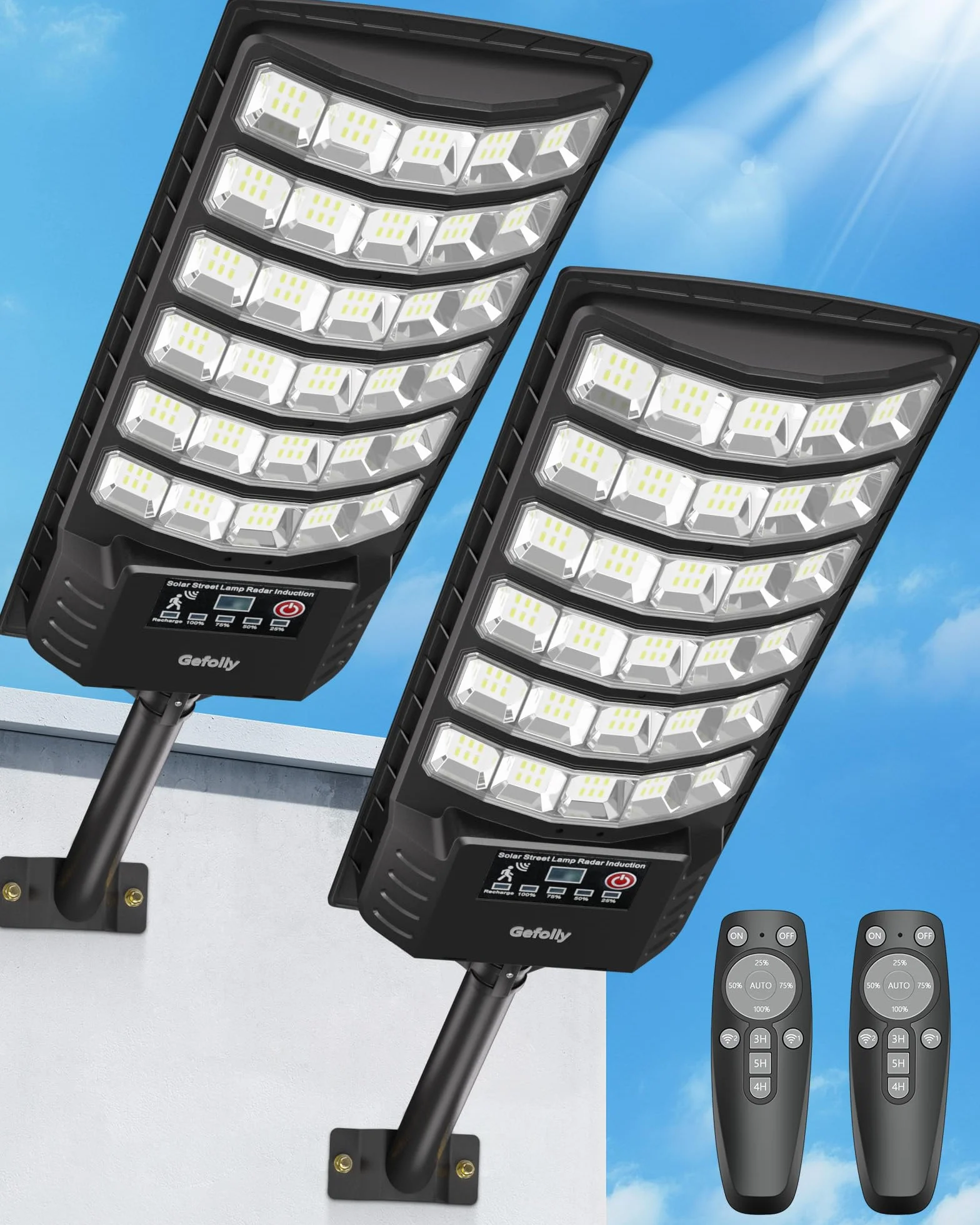 Gefolly Lampadaire Solaire Exterieur 6500K IP67 Étanche avec Télécommande 2Pack