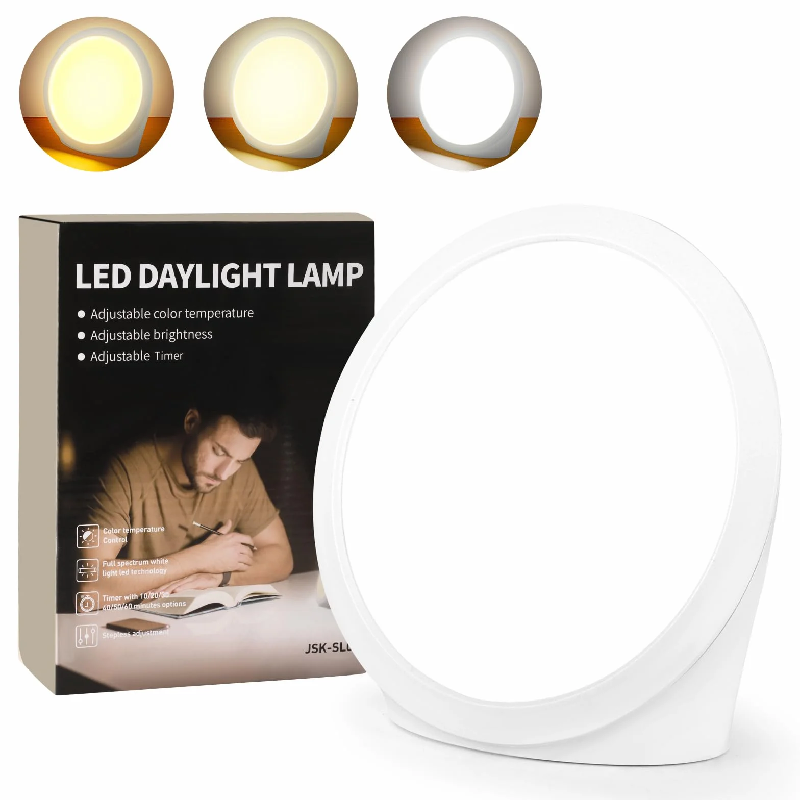 Lampe de Luminothérapie 10000 lux, 3 Couleurs, 6 Minuteries, 5 Intensités, Fonction Mémoire