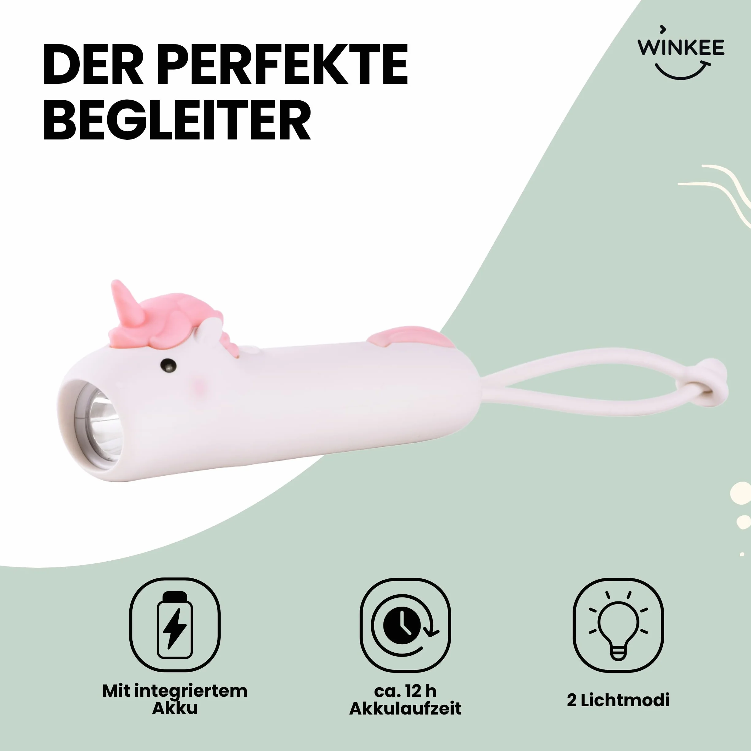Winkee Lampe Torche Enfant Rechargeable LED Silicone Licorne Camping Randonnée Voyages Batterie Intégrée 12 h Autonomie