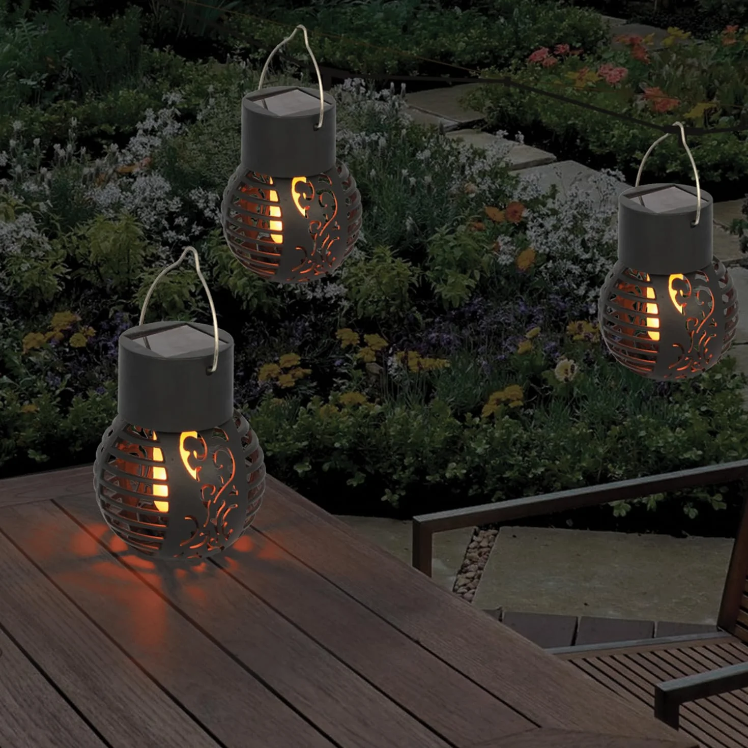 Lampe solaire suspendue LED effet flamme Noir
