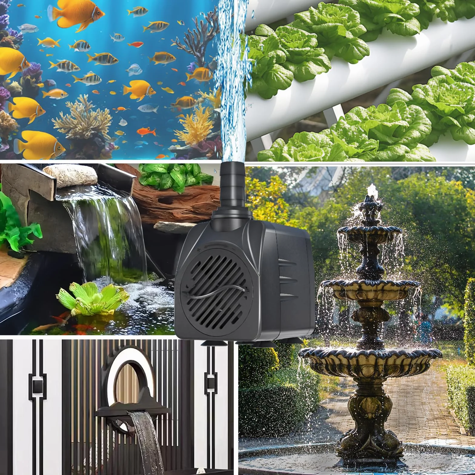 Pompe Submersible 10W 600L/h pour Étang Fontaine Aquarium Ultra-Silencieuse avec Câble 1.5m