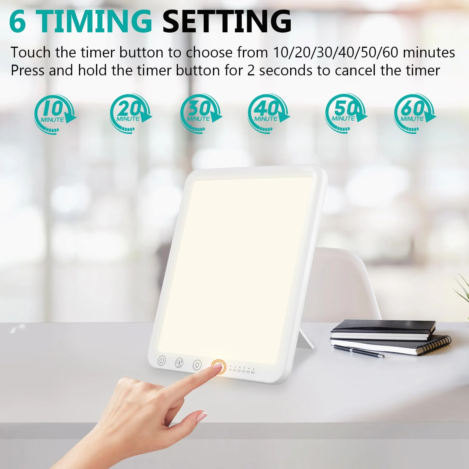 Lampe de Luminothérapie 10000 Lux, 3 Températures de Couleur, Minuterie, Support Pliant 45°