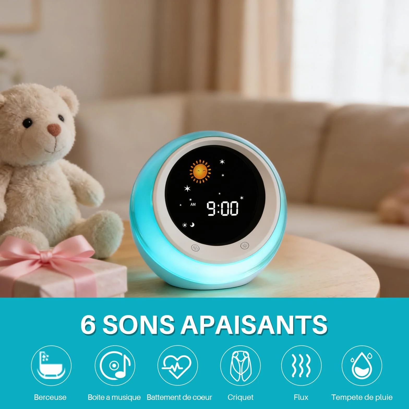iHoo Réveil Enfants avec Lever du Soleil et Lune, Son de Sommeil, Lumière de Nuit Automatique
