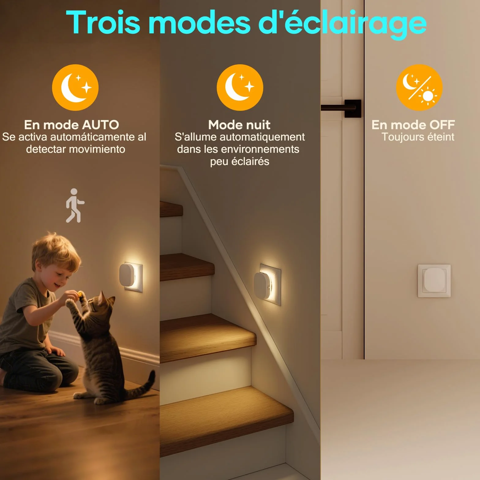 Suright Lot de 2 Veilleuse Prise Electrique avec Détecteur de Mouvement et Capteur Crépusculaire, Luminosité Réglable 0.5-60LM, 2700K