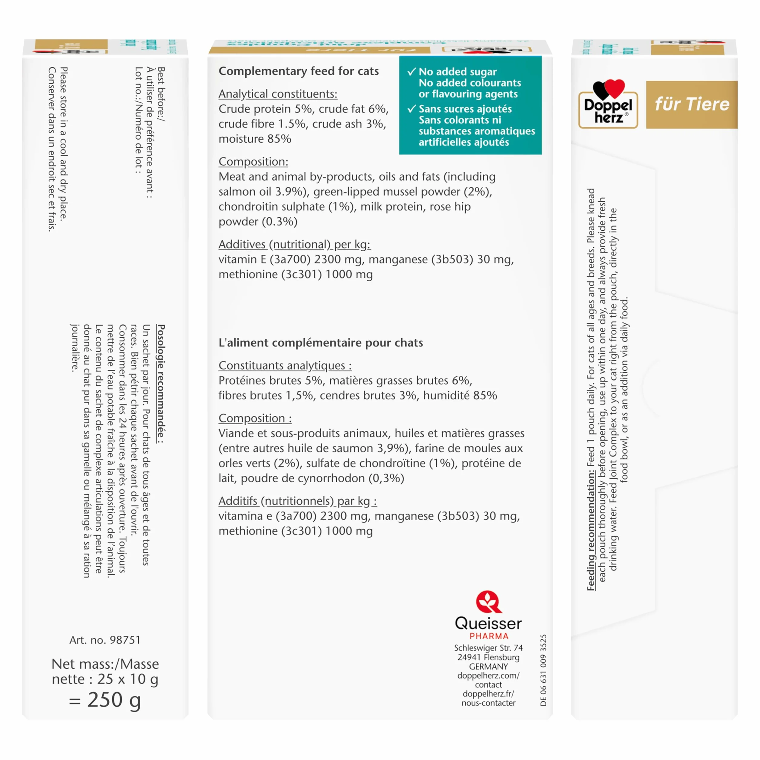 Doppelherz Complexe articulations pour Chats, Soutien du métabolisme, Acides Gras oméga-3, vitamines E et A, 25 Licks