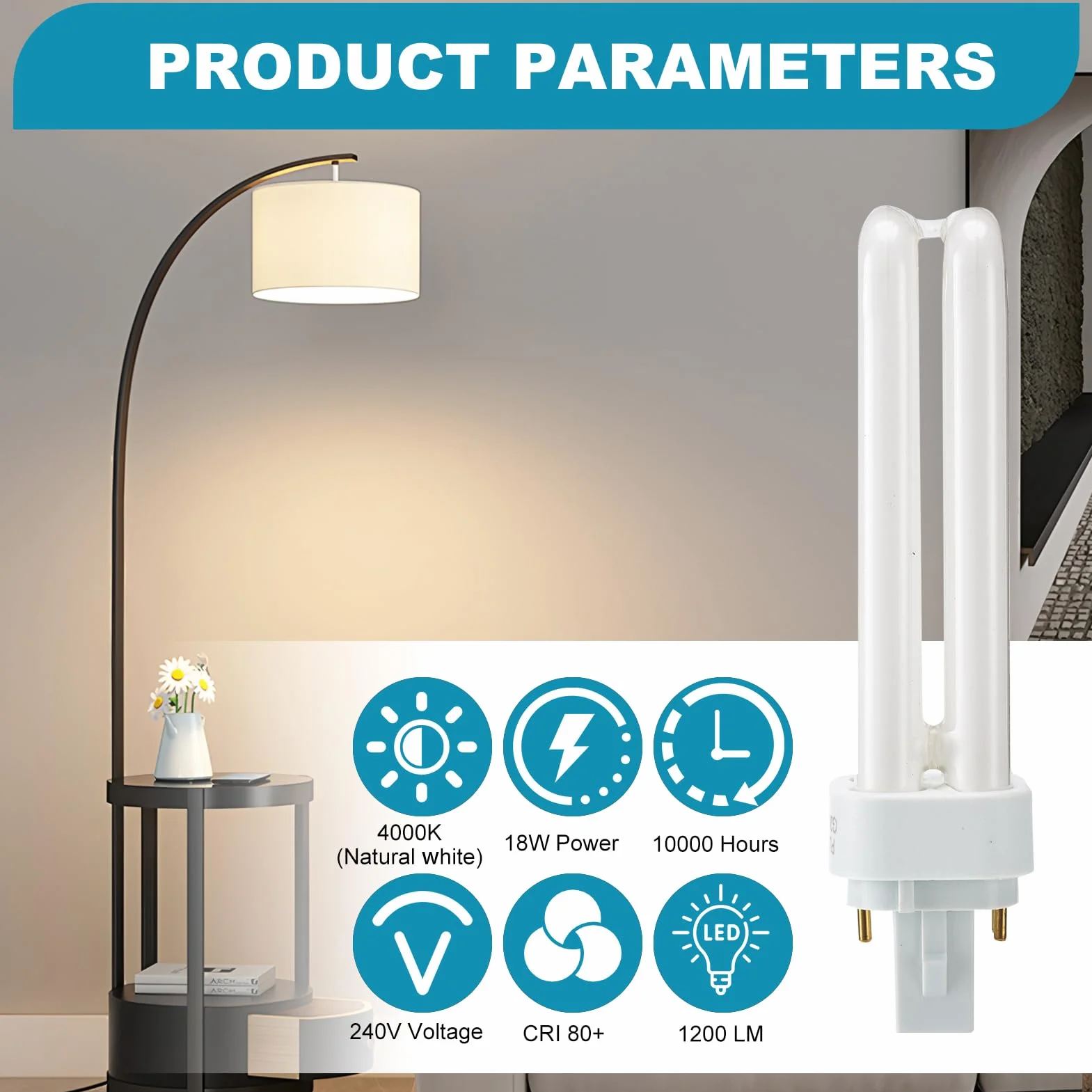 Lampe Fluorescente Compacte 18W G24q-2 220V Blanc Froid 4000K 1200lm CFL Double U
