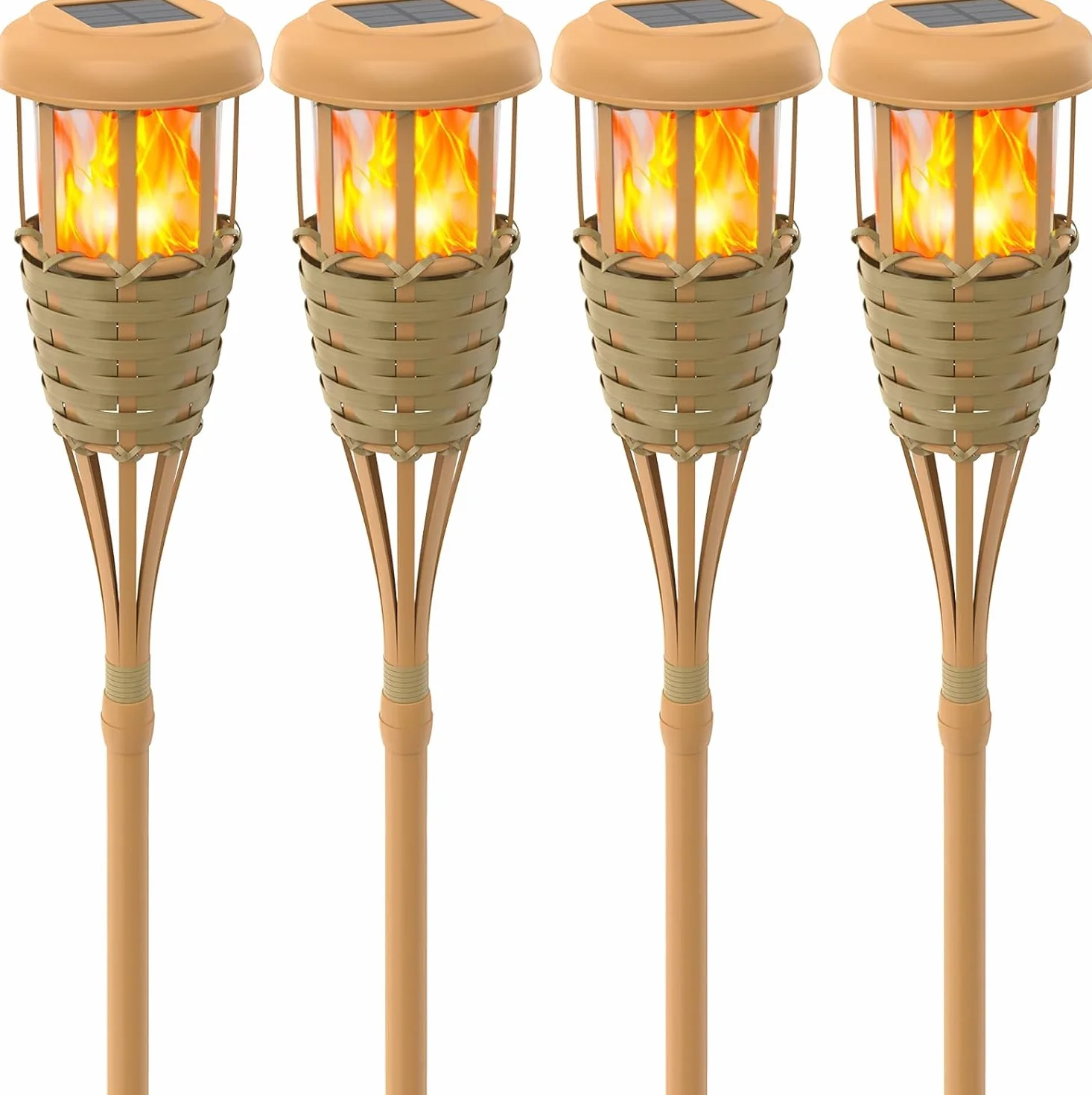 Lampes solaires d'extérieur avec flamme vacillante, lot de 4 pour jardin et terrasse